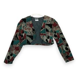 Vintage Ms Choice Bolero Crop‎ Jacket Velvet Metallic Geometric New Wave Sz 10